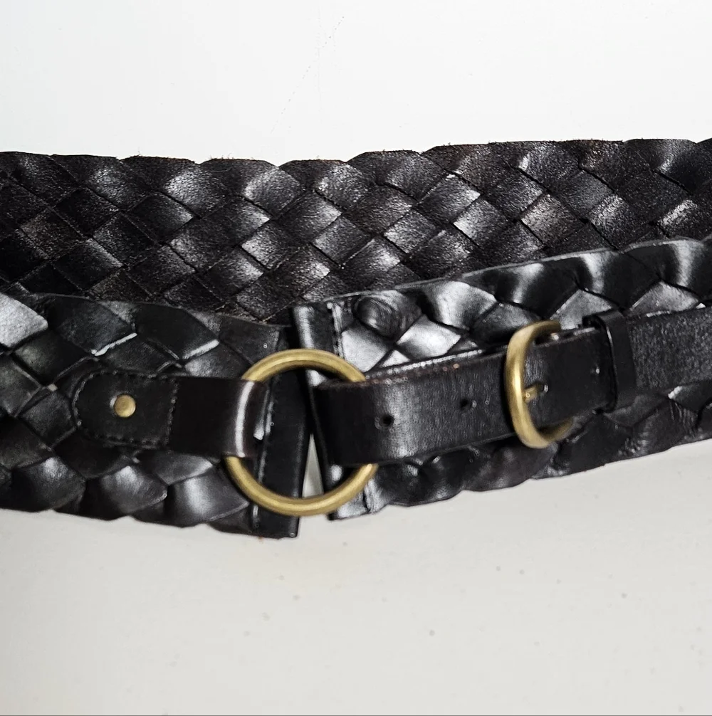 HOBO Intl. Woven Leather Belt Wide Statement Belt Boho Western Glam M